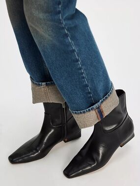 FREE PEOPLE Easy Does It Vegan Ankle Boots - Black Snip Toe Low Heel - Size 8